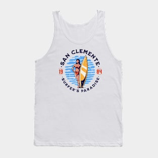 Vintage San Clemente, California Surfer's Paradise // Retro Surfing 1980s Badge B Tank Top